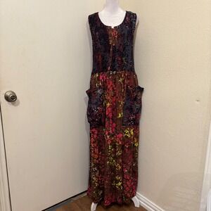 Lotustraders Batik Rainbow Brown Maxi Dress Smocked Floral Boho Watercolor Fairy